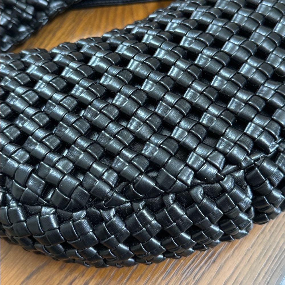 New. Sincerely Jules Elegant Black faux leather Woven Crossbody or handle Bag. - Picture 9 of 16